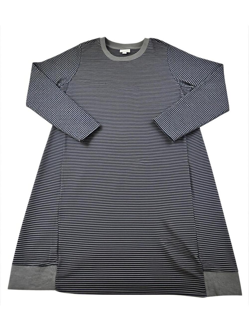 J. Jill Womens Medium Black Grey Striped Cotton Modal Knit A-Line Dress